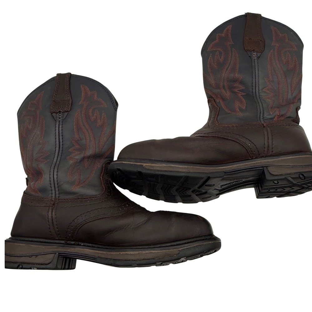 Wolverine ranch Boots Mens Brown Leather Western Square Toe destressed Worn in